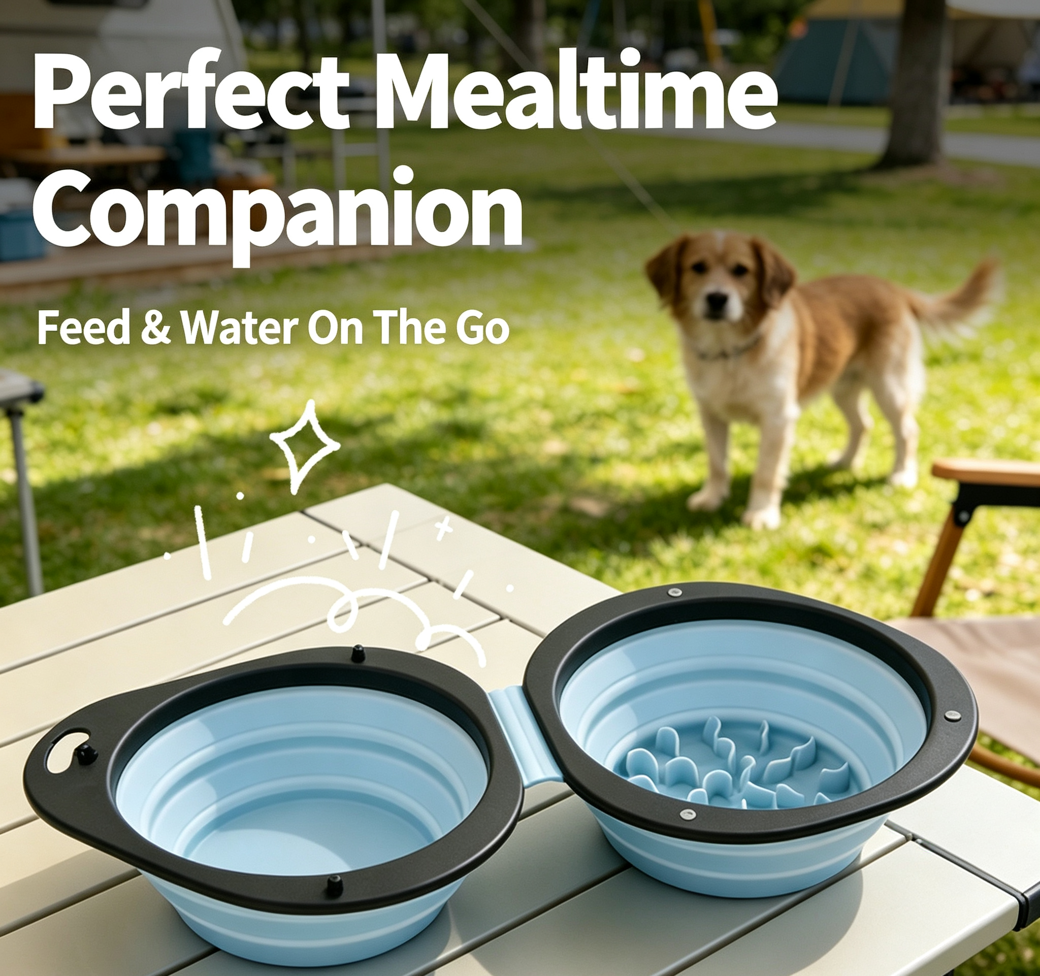Collapsible Silicone Dual Pet Travel Bowl